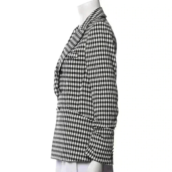 Veronica Beard Dickey Jacket Blazer 6 Caldwell Black White Gingham Check Ruched - Picture 9 of 13